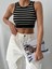 Bantı Çift Renk Çizgili Crop Triko Bluz 2