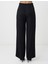 Siyah Normal Bel Bol Paça Düz Kesim Dokuma Pantolon 5