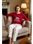 Kadin Kirmizi Yılbaşı Desenli Pamuk Polyester Pijama Fonksiyonel Dayanıklı Kaliteli Modern 3