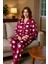 Kadın Kalp Desenli Mürdüm Gömlek ve Pantolon Pijama Takımı Fonksiyonel Dayanıklı Kaliteli Şık 1
