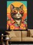 Kedi Gözlüklü Pop Art Dekoratif Kanvas - Mdf Ahşap Tablo 1
