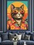 Kedi Gözlüklü Pop Art Dekoratif Kanvas - Mdf Ahşap Tablo 2