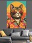 Kedi Gözlüklü Pop Art Dekoratif Kanvas - Mdf Ahşap Tablo 3