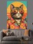 Kedi Gözlüklü Pop Art Dekoratif Kanvas - Mdf Ahşap Tablo 4