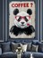Panda Kahve Içme Resmi Dekoratif Kanvas - Mdf Ahşap Tablo 1