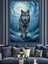 Mavi Gözlü Yalnız Kurt Dekoratif Kanvas - Mdf Ahşap Tablo 1