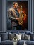 Siyah Beyaz Saksafoncu Adam Dekoratif Kanvas - Mdf Ahşap Tablo 1