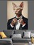 Papyonlu Kedi Adam Portresi Dekoratif Kanvas - Mdf Ahşap Tablo 4