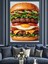 Büyük Suluboya Hamburger Lezzetli Dekoratif Kanvas - Mdf Ahşap Tablo 1