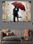 Kırmızı Şemsiyeli Aşıklar Silüeti Dekoratif Kanvas - Mdf Ahşap Tablo 2