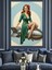 Turkuaz Elbiseli Retro Vintage Kadın Dekoratif Kanvas - Mdf Ahşap Tablo 2