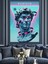 Mavi Neonlu Yunan Heykeli Dekoratif Kanvas - Mdf Ahşap Tablo 1