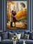 Sonbaharda Sarılan Aşık Çift Dekoratif Kanvas - Mdf Ahşap Tablo 3
