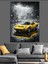 Yağmurlu Şehirde Hızlı Sarı Araba Dekoratif Kanvas - Mdf Ahşap Tablo 4