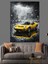 Yağmurlu Şehirde Hızlı Sarı Araba Dekoratif Kanvas - Mdf Ahşap Tablo 5