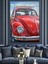 Kırmızı Volkswagen Klasik Araba Dekoratif Kanvas - Mdf Ahşap Tablo 3
