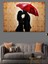 Kırmızı Şemsiyeli Aşık Çift Silüeti Vintage Dekoratif Kanvas - Mdf Ahşap Tablo 1