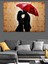 Kırmızı Şemsiyeli Aşık Çift Silüeti Vintage Dekoratif Kanvas - Mdf Ahşap Tablo 3