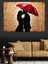 Kırmızı Şemsiyeli Aşık Çift Silüeti Vintage Dekoratif Kanvas - Mdf Ahşap Tablo 4