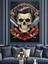 Çapraz Ustra ve Tarak Kafatası Dekoratif Kanvas - Mdf Ahşap Tablo 4