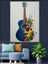 Mavi Gitar ve Müzik Dekoratif Kanvas - Mdf Ahşap Tablo 1