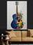 Mavi Gitar ve Müzik Dekoratif Kanvas - Mdf Ahşap Tablo 2