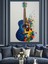 Mavi Gitar ve Müzik Dekoratif Kanvas - Mdf Ahşap Tablo 3