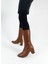 Hakiki Deri Taba Renk Sivri Burun Kalın Topuk Diz Altı 36-40 Numara Arası Kadın Çizme 3