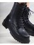 Florin Kadın Siyah Kalın Platform Taban Bağcıklı Hafif Kışlık Fermuarlı Spor Günlük Yarım Postal Bot 4