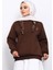 Kahverengi Fular Aksesurlı Ceylan İşlemeli Üç İplik Sweat 1