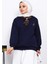 Lacivert Fular Aksesurlı Ceylan Işlemeli Üç Iplik Sweat 1