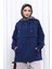 Lacivert Fermuarlı Cepli Iki Iplik Oversize Sweat 1