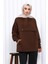 Kahverengi Fermuarlı Cepli İki İplik Oversize Sweat 1