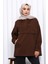 Kahverengi Fermuarlı Cepli İki İplik Oversize Sweat 3