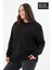 Kadın Büyük Beden Bisiklet Yaka Kollar ve Etek Ribanalı Ince Sweatshirt – Regular Fit %64 Pamuklu SPR26BSW956 2
