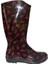Kadın Kırmızı Siyah Çiçekli 35 cm Uzun Bahçe Yağmur Çizmesi EMKK309-210 1