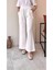 Kadın Bol Paça Çımalı Scuba Pantolon M7071 - Beyaz 1