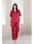 Lady Lingerie Saten Kırmızı Kısa Kollu Pijama Takımı 2