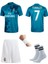 2018 Şampiyonlar Ligi Ronaldo Turkuaz Futbol Çocuk Forması 4'lü Set (Beyaz Şortlu) 1