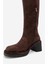 Fros Kahverengi Süet Hakiki Deri Kadın Kalın Topuklu Çizme 4