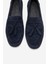 Lupen Lacivert Süet Püsküllü Hakiki Deri Kadın Loafer Ayakkabı 2