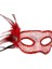 Kırmızı Yandan Tüylü Payetli Parti Maskesi 1