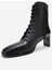 Sudy Siyah Cilt Hakiki Deri Bağcıklı Kadın Blok Topuklu Bot 4