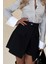 Kadın Yüksek Bel Düğmeli Asimetrik Kesim Cepli Kısa Ithal Krep Şort Etek 1
