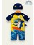 Tatlı Dino Temalı Erkek Çocuk Boneli Mayo Takımı Slim Fit Konforlu Kullanım 2