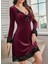Kadın Uzun Kollu V Dantel Yakalı Mini Kadife Elbise 3