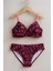 Bordo Çiçek Desenli Kadın Bikini Takımı – Destekli Üst, Şık Tasarım 1156 M 1