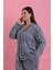 Moda Kadın Büyük Beden Mavi Leopar Desenli Düğmeli Pijama Takımı 2