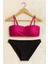 Kadın Fuşya Straplez Bikini Takımı – Siyah Alt, Ayarlanabilir Askılı 1440-60 3