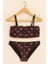 Kadın Desenli Straplez Bikini Takımı – Siyah Pembe Likralı 1440-P 3